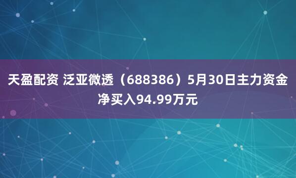 天盈配资 泛亚微透（688386）5月30日主力资金净买入94.99万元